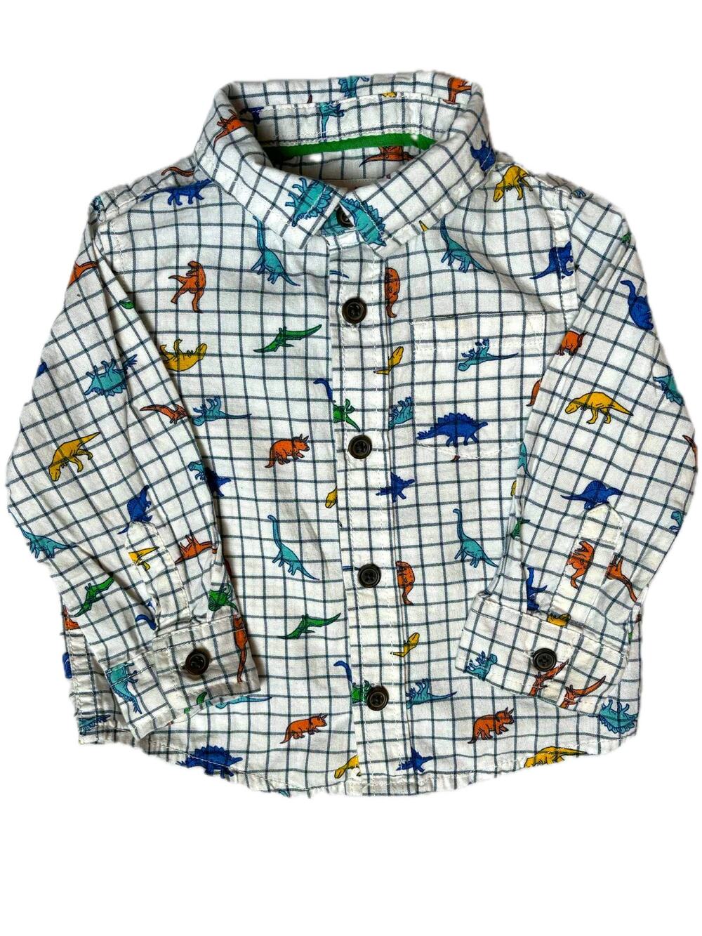 Cat and Jack dinosaur 12 months dress shirt long sleeve, colorful grid pattern